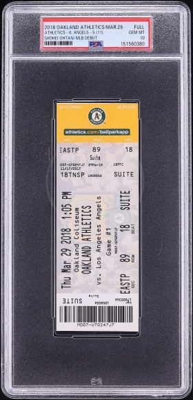 2018 Oakland A's vs. Los Angeles Angels Full Ticket Shohei Ohtani MLB Debut #FULL PSA 10 GEM