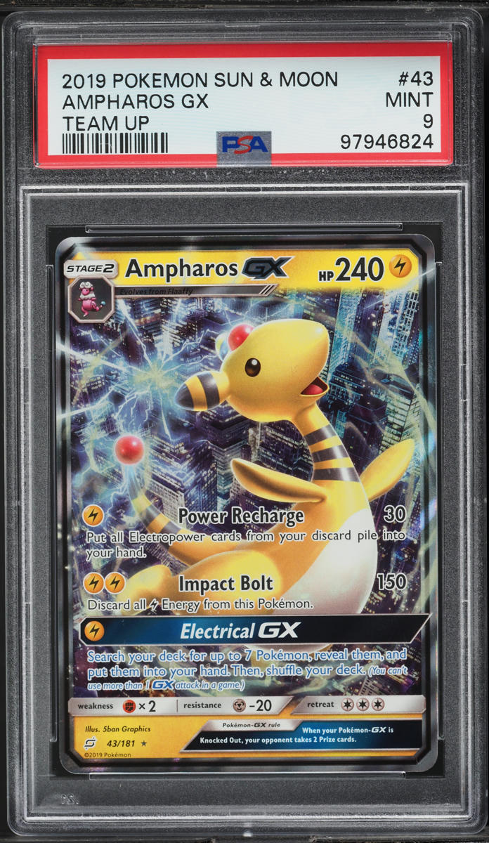 2019 Pokemon Sun & Moon Team Up Ampharos GX #43 PSA 9 MINT