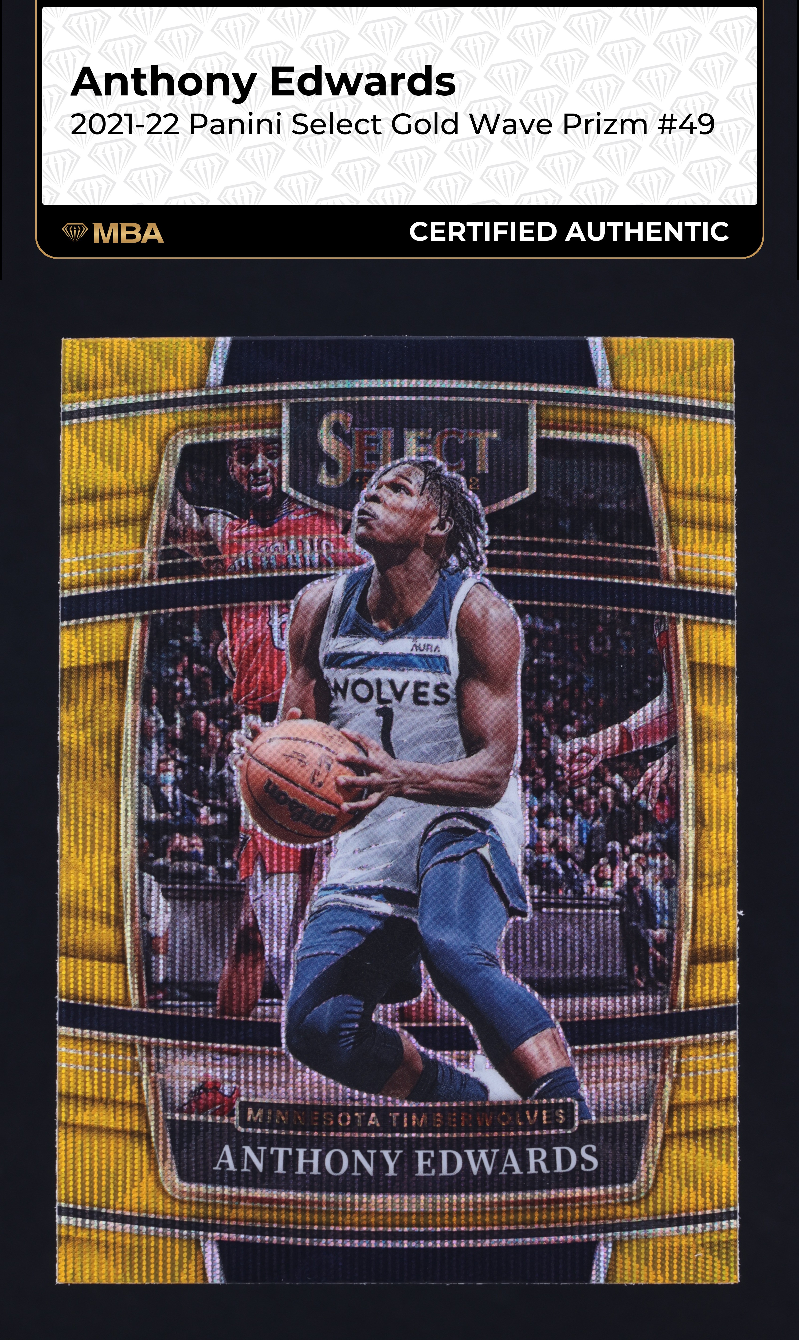 2021 Select Concourse Gold Wave Prizm Anthony Edwards #49 MBA AUTH
