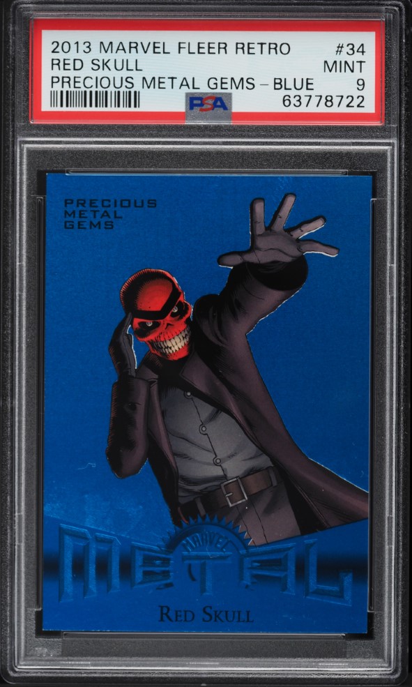 2013 Marvel Fleer Retro Precious Metal Gems PMG Blue Red Skull /50 #34 PSA 9