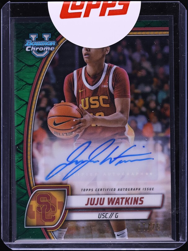 2024 Bowman Chrome University Green Reptilian Refractor Juju Watkins ROOKIE AUTO /75 #37