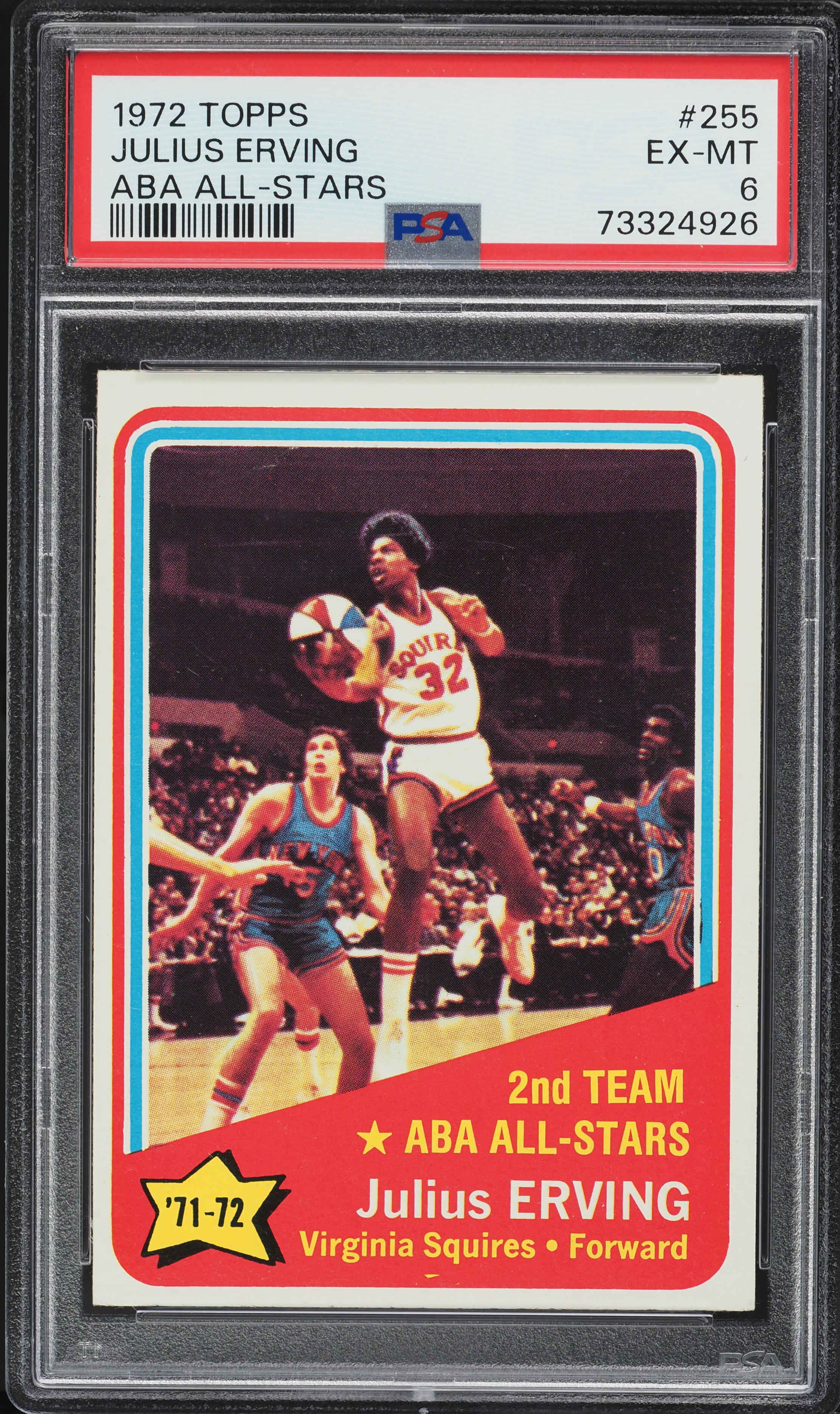 1972 Topps Basketball Julius Erving ABA ALL-STARS #255 PSA 6 EXMT