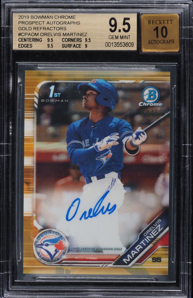 2019 Bowman Chrome Gold Refractor Orelvis Martinez ROOKIE AUTO /50 BGS 9.5 GEM