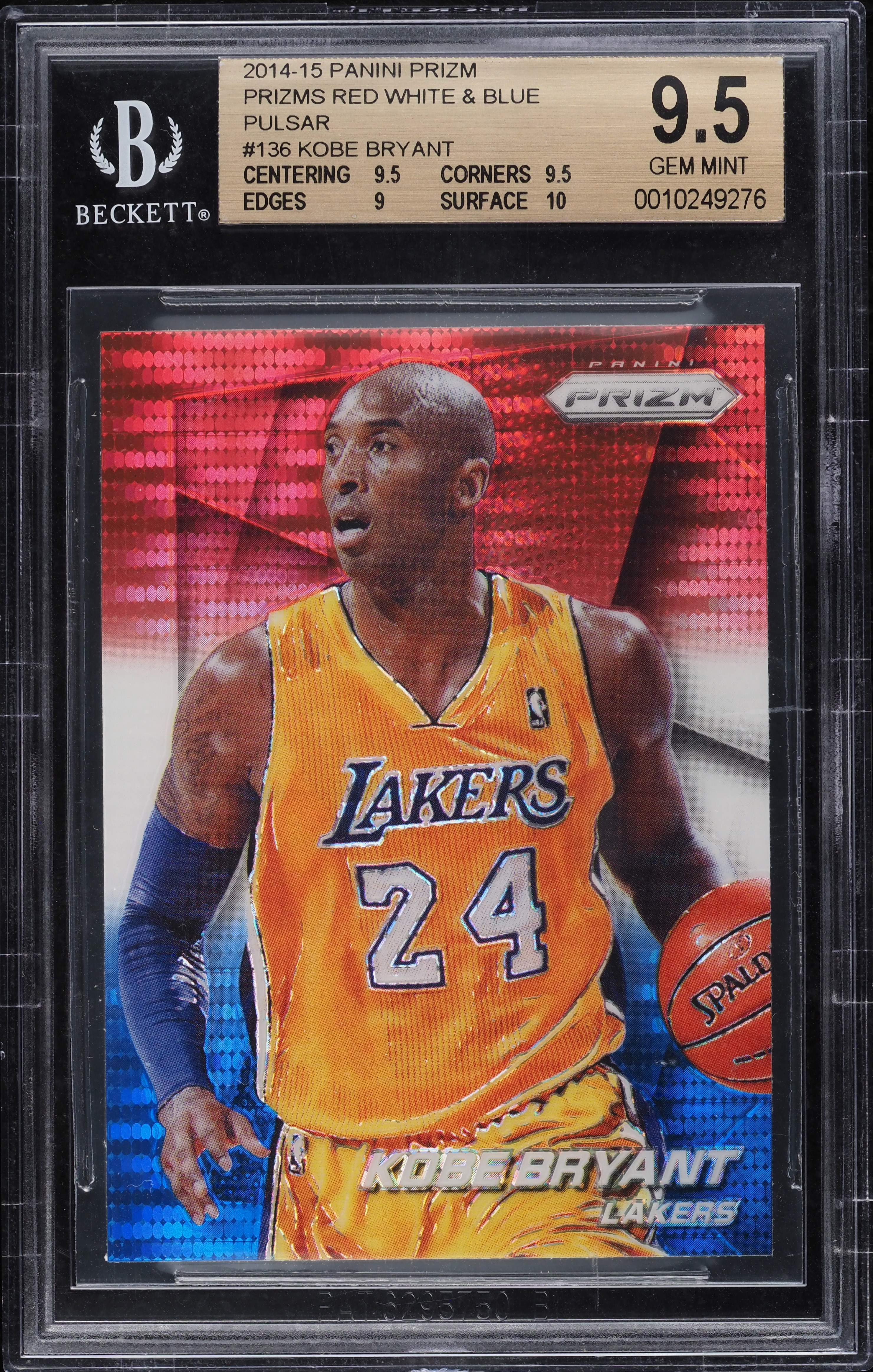 2014 Panini Prizm Red White Blue Pulsar Prizms Kobe Bryant #136 BGS 9.5 GEM MINT