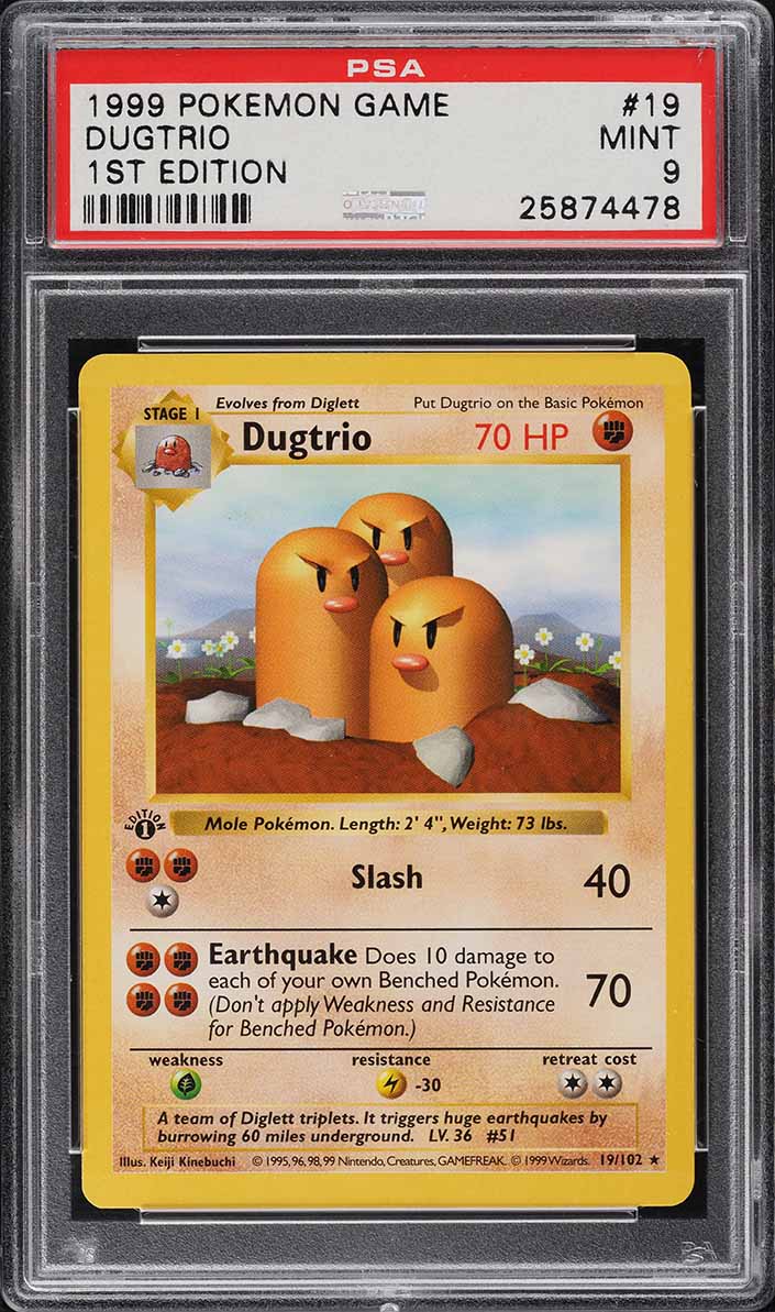 1999 Pokemon Base Set Shadowless 1st Edition Dugtrio #19 PSA 9 MINT