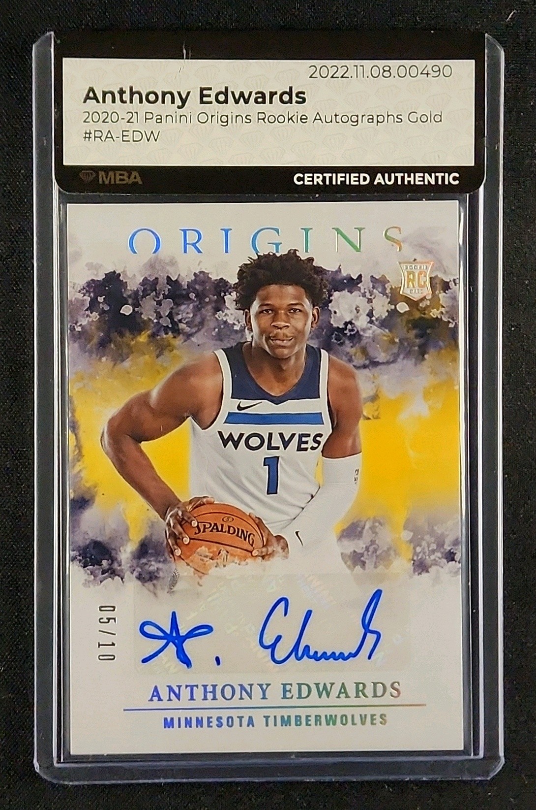 2020 Panini Origins Gold Anthony Edwards ROOKIE AUTO /10 #RA-EDW MBA AUTH