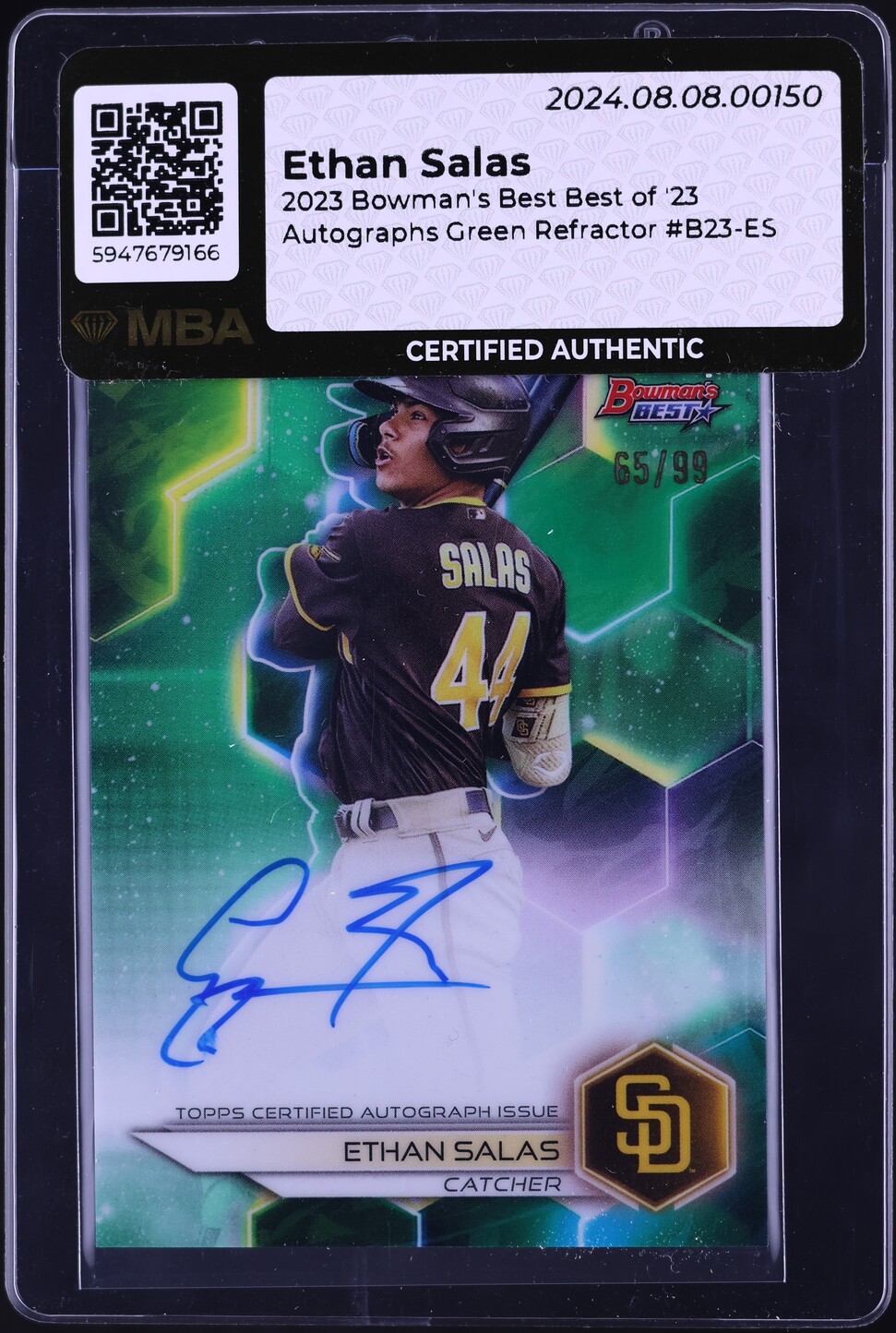 2023 Bowman's Best Green Refractor Ethan Salas PROSPECT AUTO /99 #B23-ES MBA AUTH