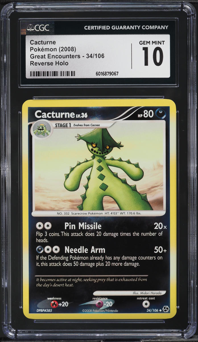 2008 Pokemon DP Great Encounters Reverse Holo Cacturne #34 CGC 10 GEM MINT