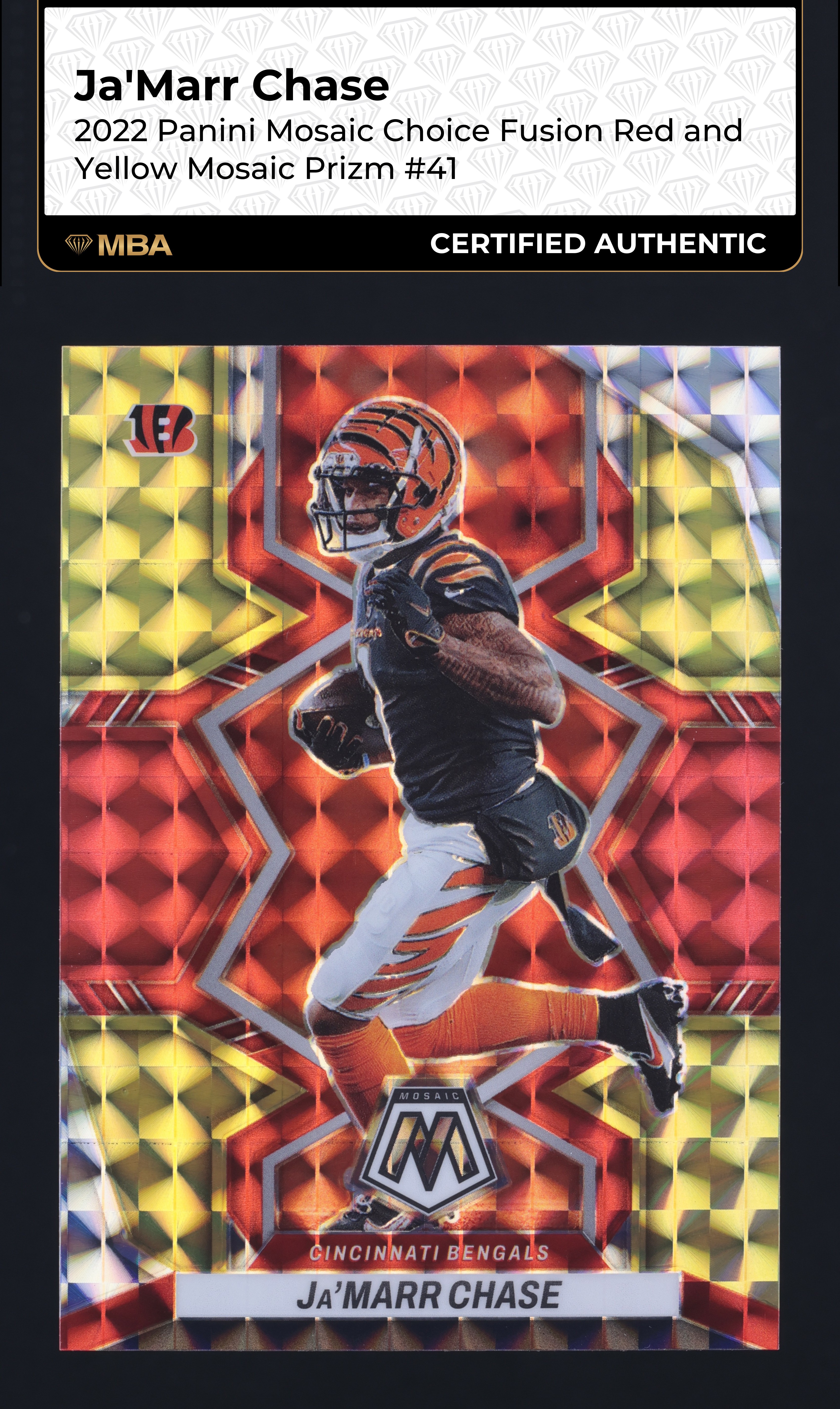 2022 Panini Mosaic Choice Fusion Red Yellow Prizm Ja'Marr Chase /80 #41 MBA AUTH