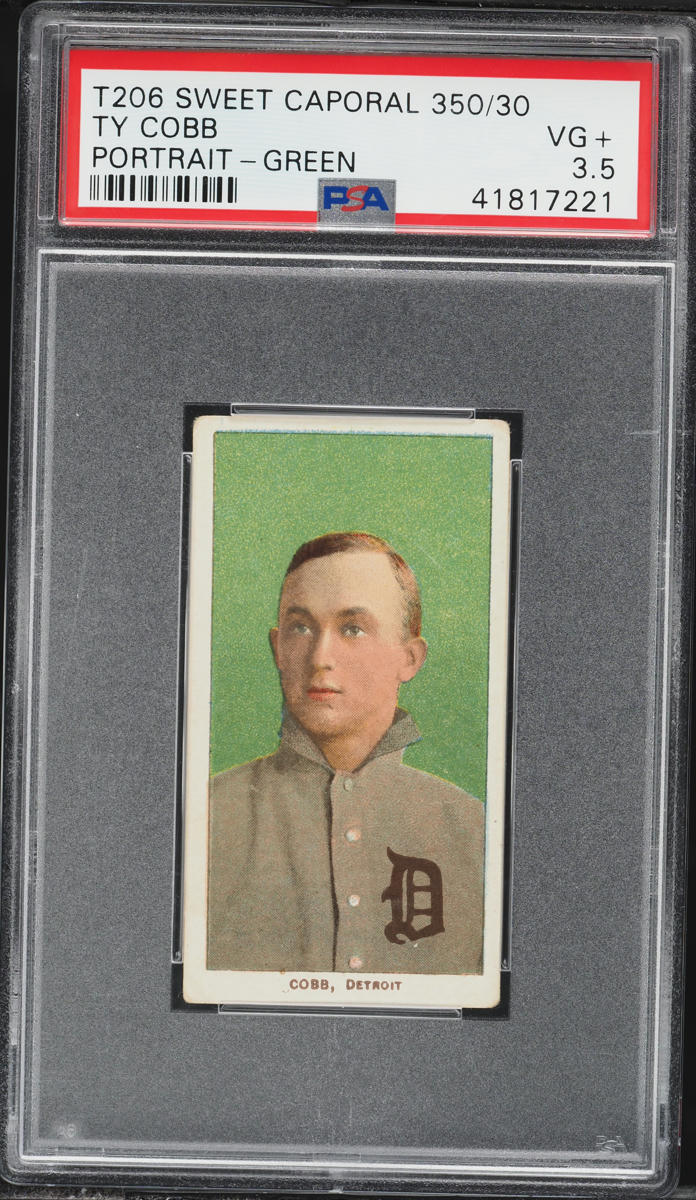 1909-11 T206 Ty Cobb GREEN PORTRAIT, SWEET CAPORAL PSA 3.5 VG+