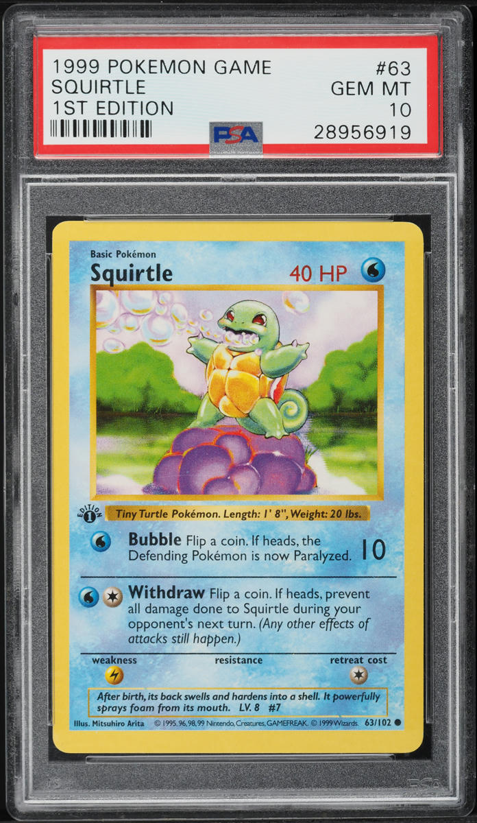 1999 Pokemon Base Set Shadowless 1st Edition Squirtle #63 PSA 10 GEM MINT