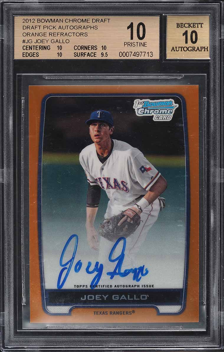 2012 Bowman Chrome Draft Orange Refractor Joey Gallo RC AUTO /25 #BCA-JG BGS 10