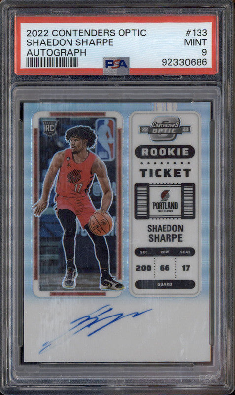 2022 Panini Contenders Optic Autograph #133 Shaedon Sharpe RC Auto PSA 9