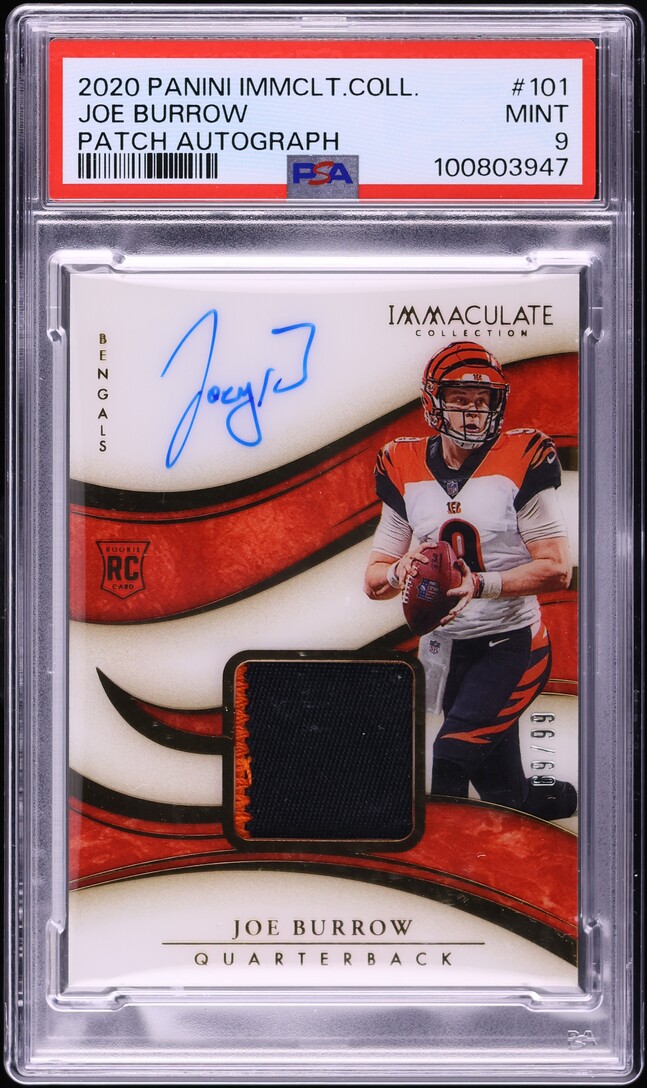 2020  Immaculate Collection Joe Burrow ROOKIE PATCH AUTO /99 #101 PSA 9 MINT