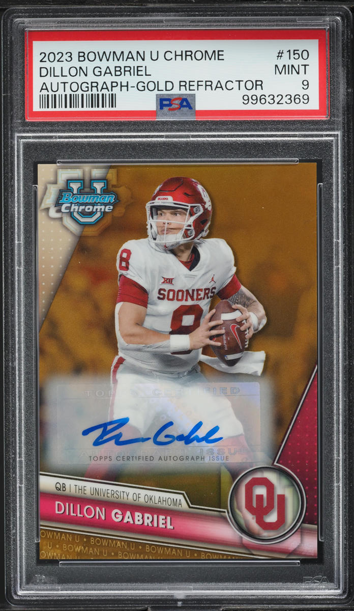 2023 Bowman Chrome U Gold Refractor Dillon Gabriel ROOKIE AUTO 1/50 #150 PSA 9